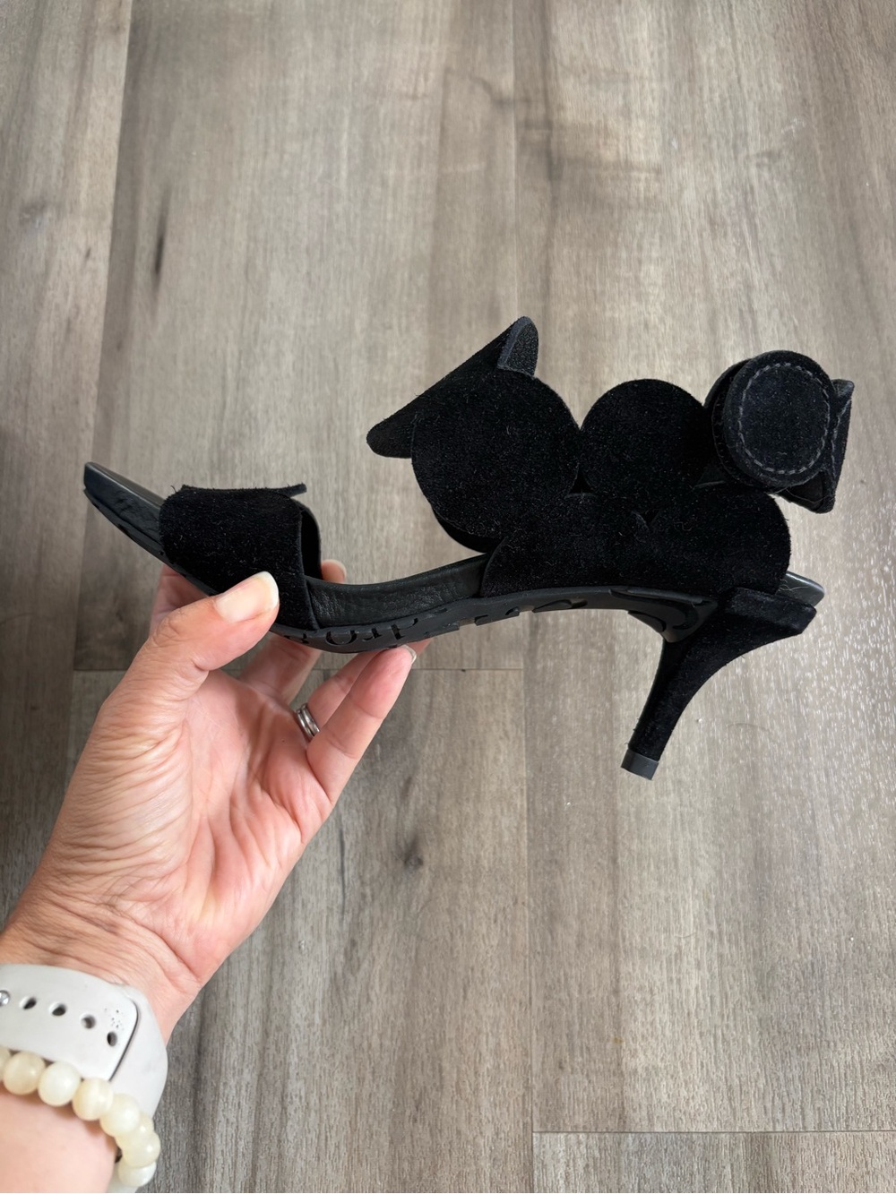 Pedro Garcia Black Suede Floral Cutout Heeled Sandals